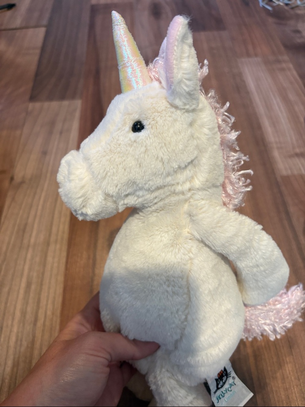 Jellycat Medium White Bashful Unicorn Plush Stuffed Toy Pink Mane 12”
